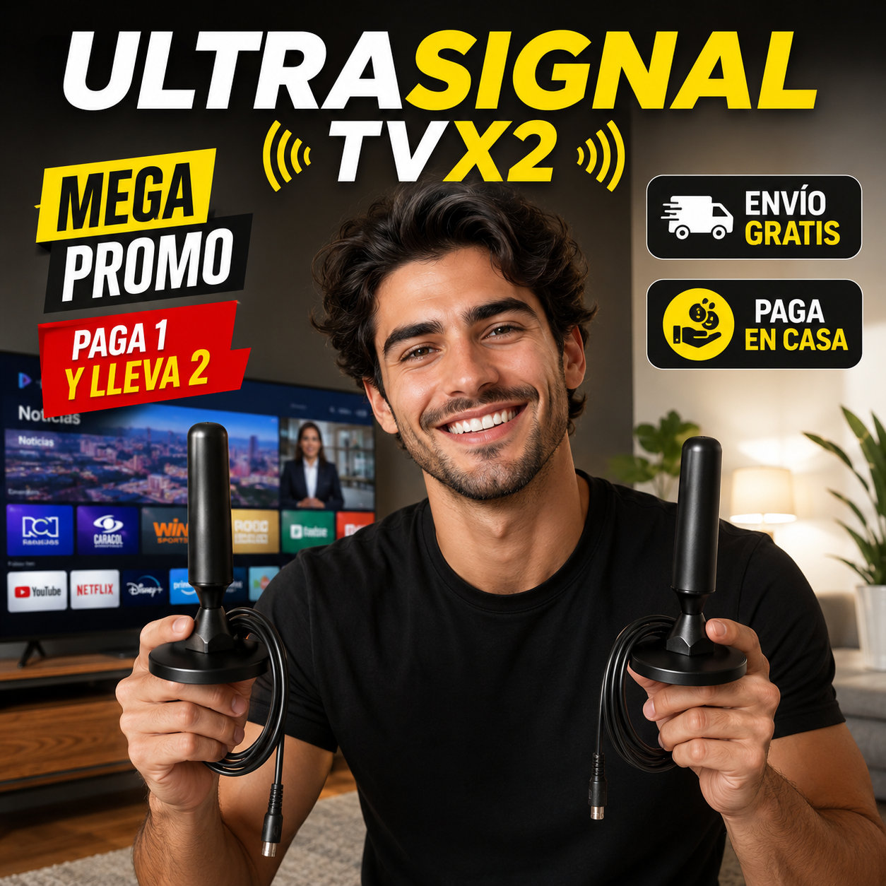 UltraSignal TV X2 📡 ANTENA TDT - Más canales sin pagar mensualidades.
