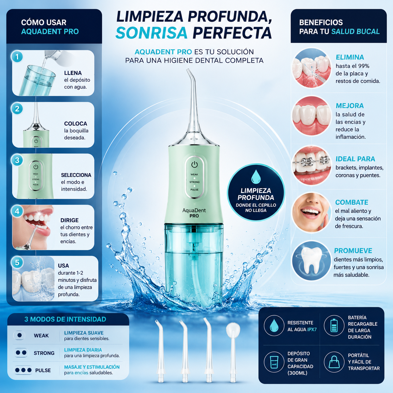 AQUADENT PRO 🦷 LIMPIADOR DENTAL IRRIGADOR.